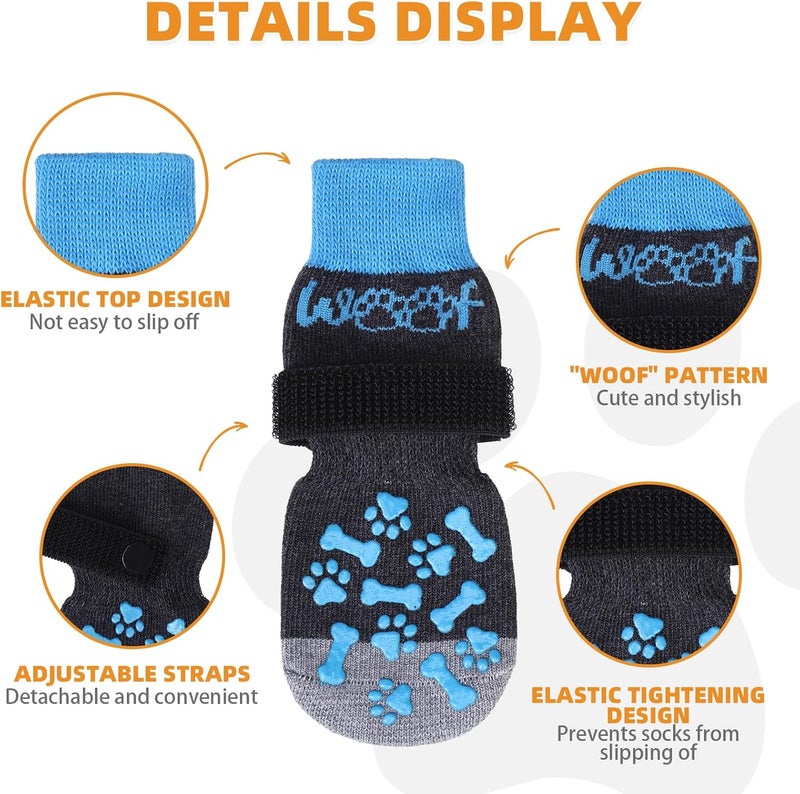 KOOLTAIL Anti Slip Dog Socks to Prevent Licking and Slipping, Winter Warm Pet Shoes Booties for Hardwood Floors, Adjustable Extra-Thick Grip Dog Boots & Paw Protectors for Small Medium Large Senior,S - Image 2